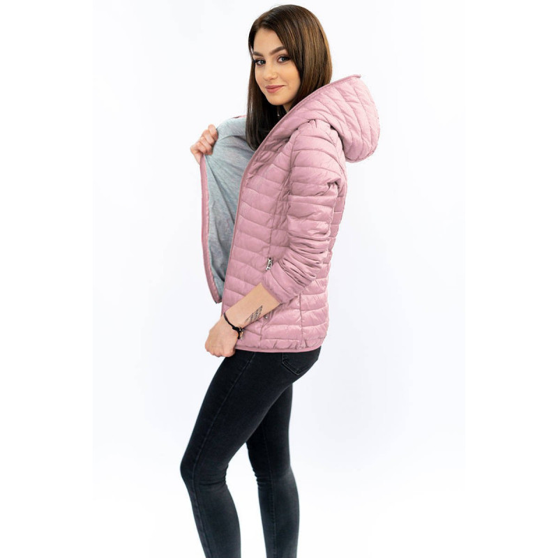 QUILTED HOODED JACKET VINTAGE PINK (B1078-30) striukė