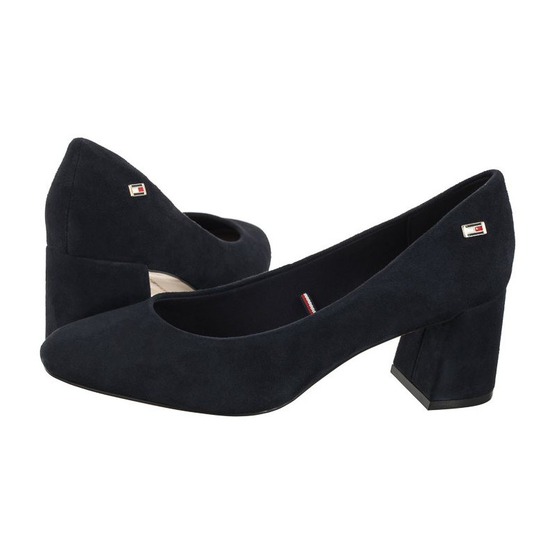 Tommy Hilfiger TH Suede Mid Heel Block Pump Space Blue FW0FW07717 DW6 (TH1027-a) bateliai