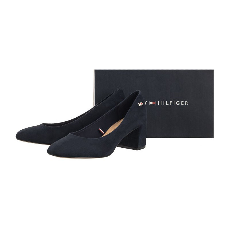 Tommy Hilfiger TH Suede Mid Heel Block Pump Space Blue FW0FW07717 DW6 (TH1027-a) bateliai