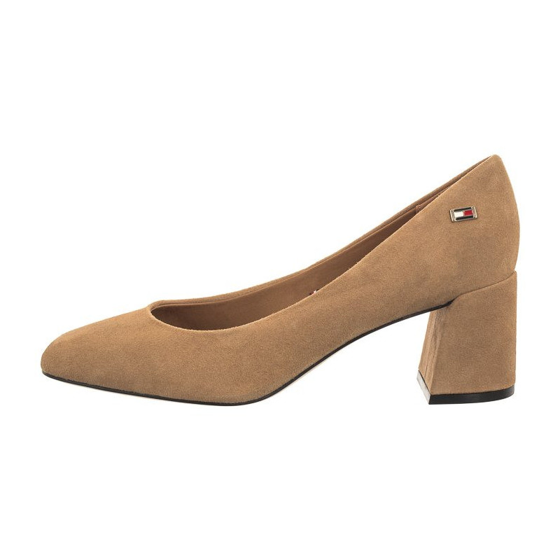 Tommy Hilfiger TH Suede Mid Heel Block Pump Classic Khaki FW0FW07717 RBL (TH1027-b) bateliai