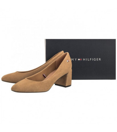 Tommy Hilfiger TH Suede Mid Heel Block Pump Classic Khaki FW0FW07717 RBL (TH1027-b) bateliai