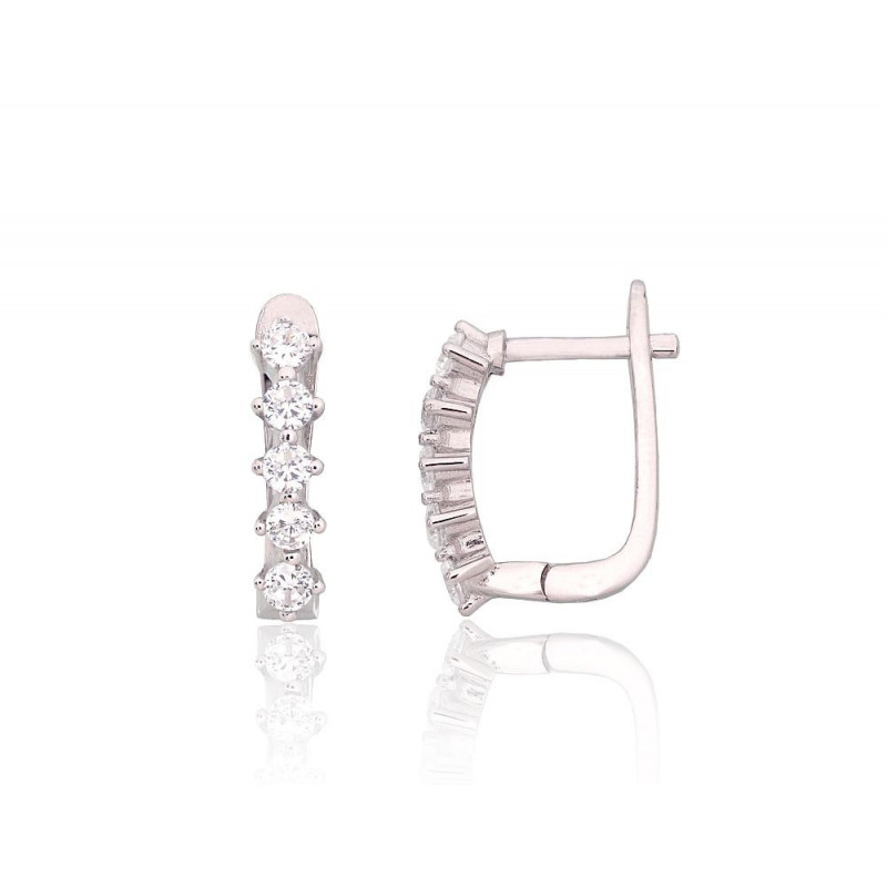 Sidabriniai auskarai ant cilindrinės spynos 2204215(PRh-Gr)_CZ, Sidabras 925°, rodis (padengti), Cirkonai