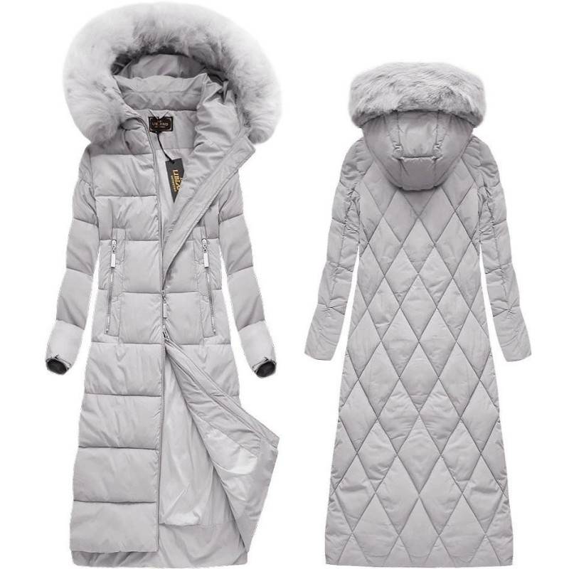 LONG WINTER HOODED JACKET GREY (7688) striukė LONG WINTER HOODED JACKET GREY (7688) striukė