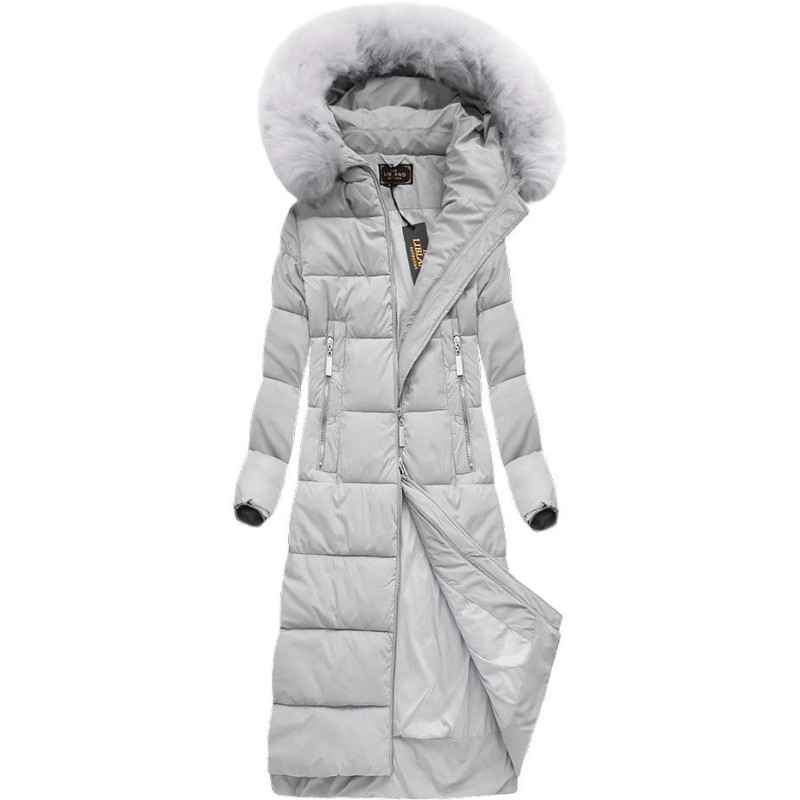 LONG WINTER HOODED JACKET GREY (7688) striukė LONG WINTER HOODED JACKET GREY (7688) striukė