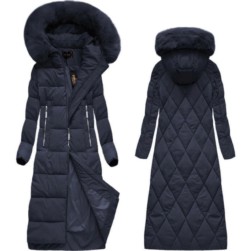 LONG WINTER HOODED JACKET NAVY BLUE (7688BIG) striukė LONG WINTER HOODED JACKET NAVY BLUE (7688BIG) striukė