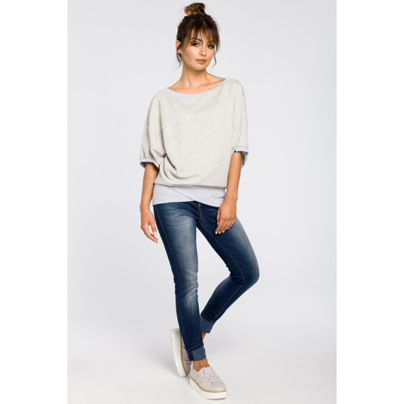 B048 Bluza oversize z rękawami kimono - popielata