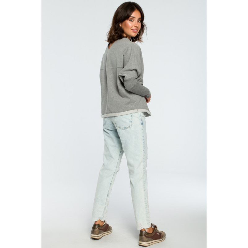 B094 Bluza z dekoltem z tyłu - szara