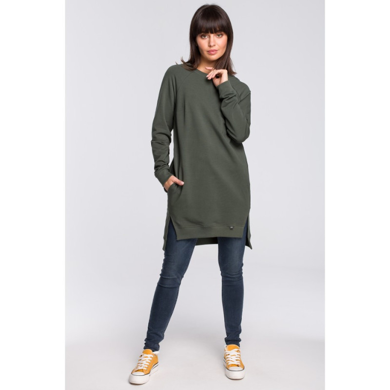 B101 Bluza - tunika z rozcięciami po bokach - militarno-zielona