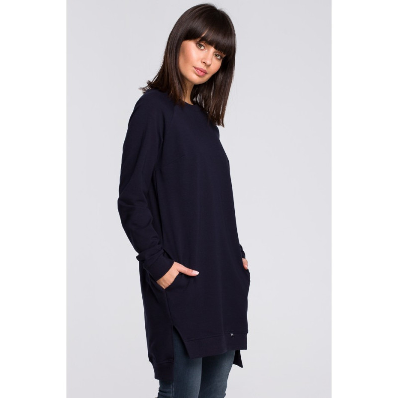 B101 Bluza - tunika z rozcięciami po bokach - granatowa