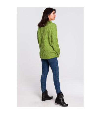 BK038 Sweter ze splotem typu warkocz - zielony