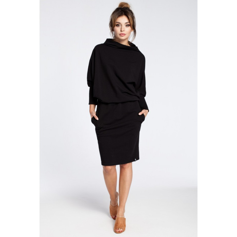 B032 Stilinga mini suknelė kimono rankovėmis - juoda