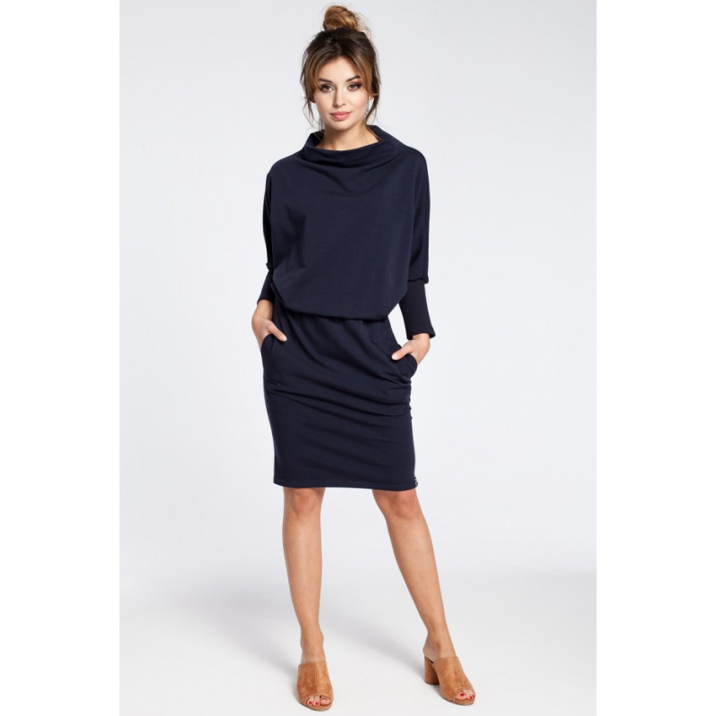 B032 Stilinga mini suknelė kimono rankovėmis - tamsiai mėlyna