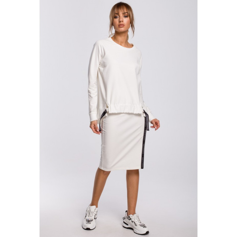 M494 Spódnica z rozcięciem i lampasem - ecru