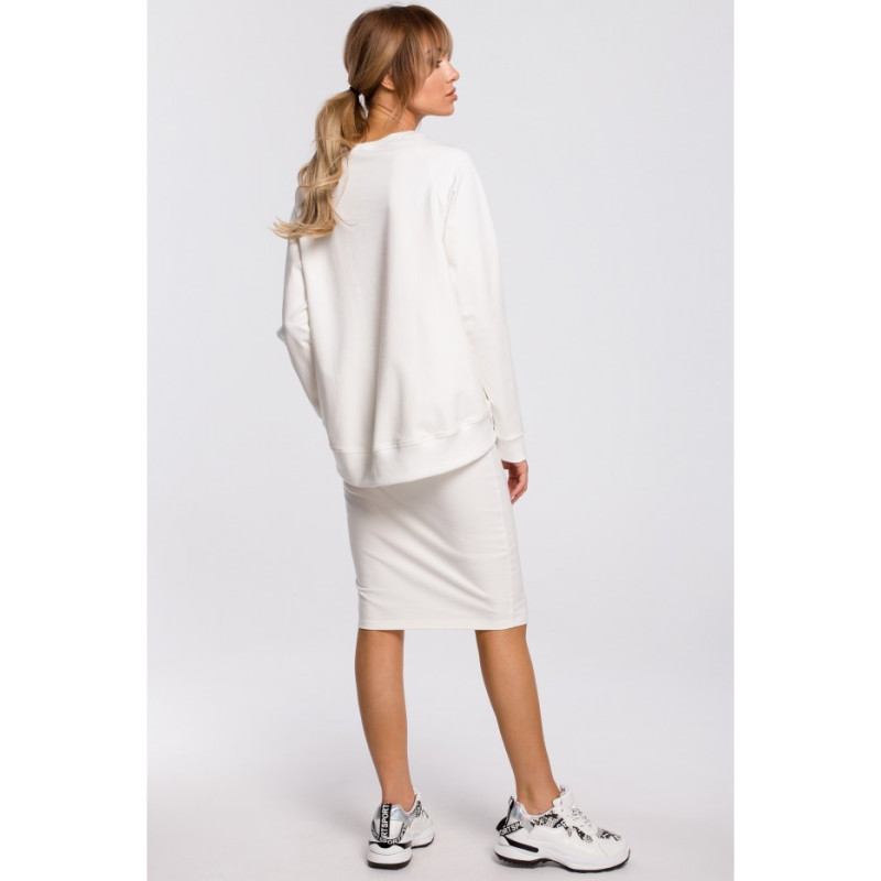 M494 Spódnica z rozcięciem i lampasem - ecru