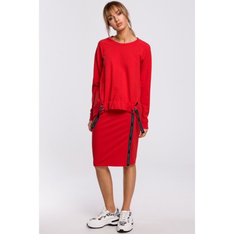 M494 Spódnica z rozcięciem i lampasem - czerwona