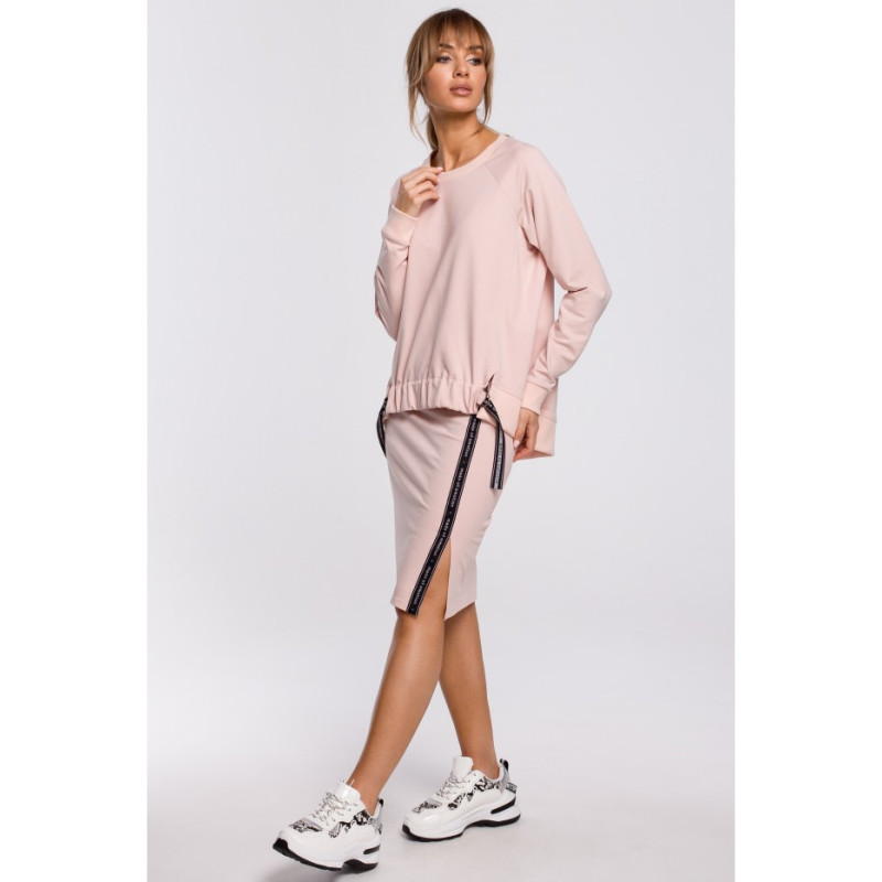 M494 Spódnica z rozcięciem i lampasem - cukierkowy róż