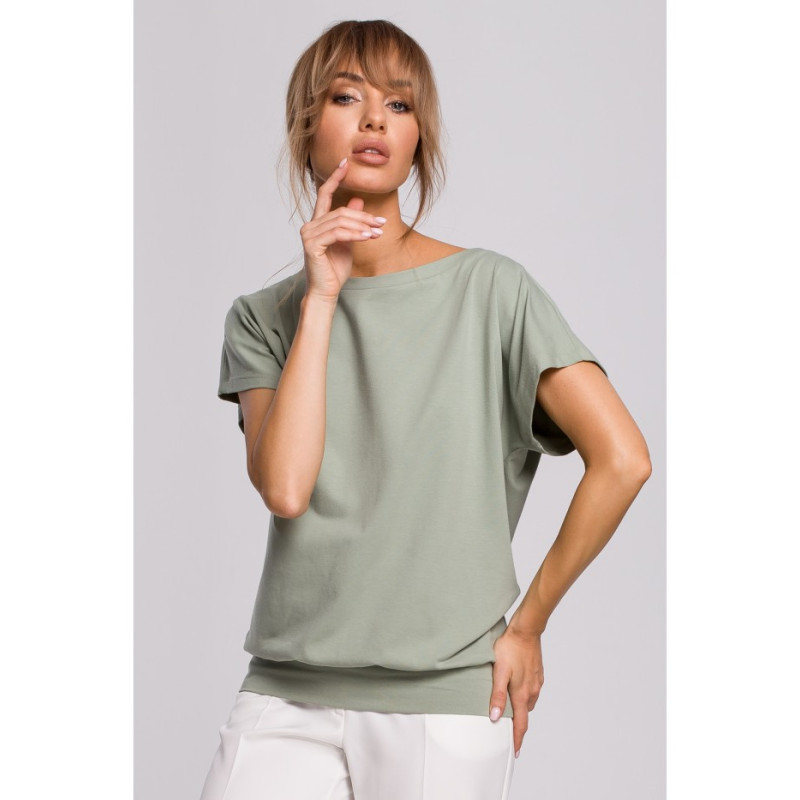 M498 Bluzka z krótkimi rękawami i zakładką z tyłu - pistacjowa