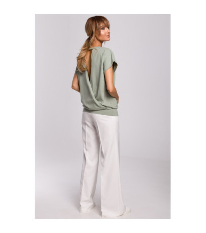 M498 Bluzka z krótkimi rękawami i zakładką z tyłu - pistacjowa