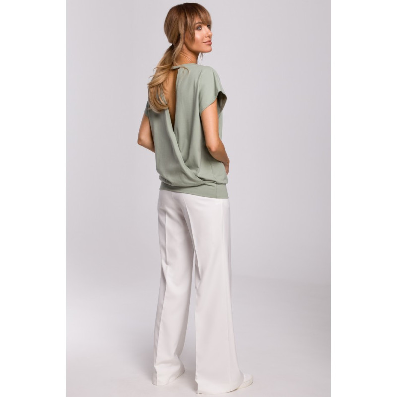 M498 Bluzka z krótkimi rękawami i zakładką z tyłu - pistacjowa