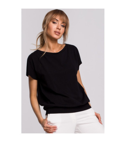 M498 Bluzka z krótkimi rękawami i zakładką z tyłu - czarna