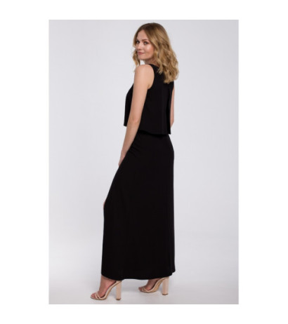 K048 Maxi suknelė su raukiniais - juoda