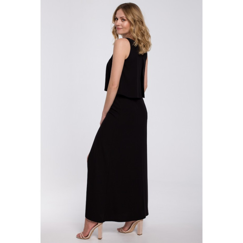K048 Maxi suknelė su raukiniais - juoda