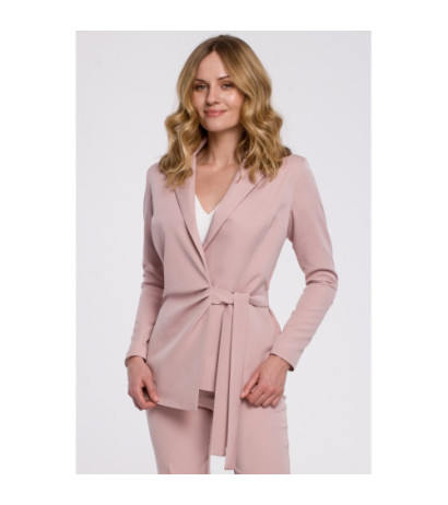 K056 Elegancki żakiet z wiązaniem na boku - brudny róż