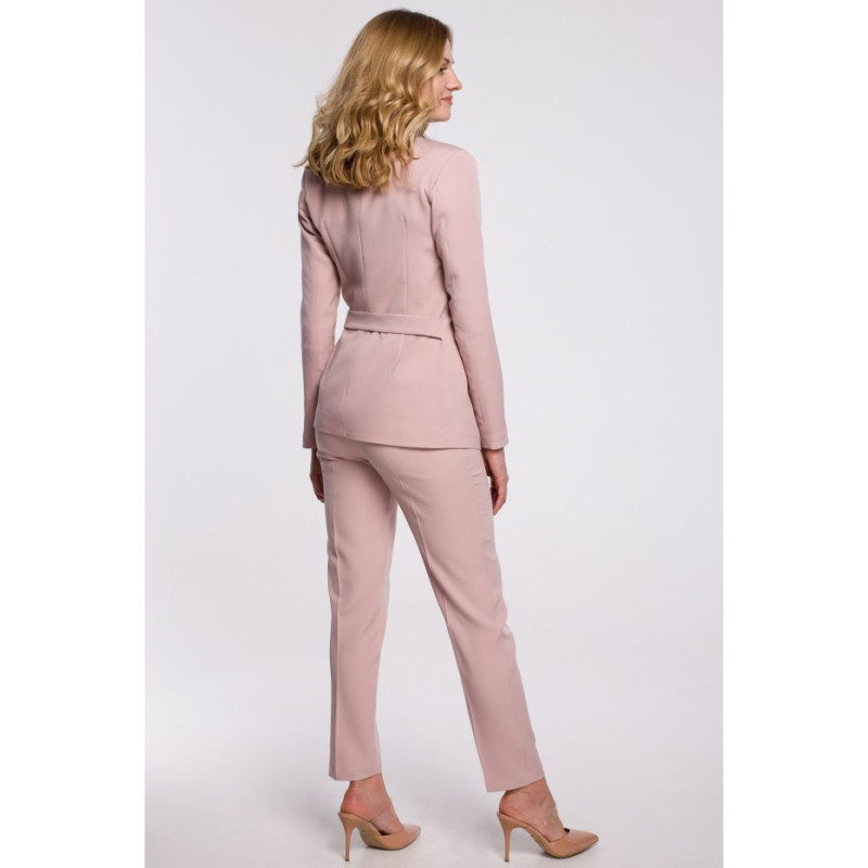 K056 Elegantiškas švarkas su šoniniu raišteliu - purvinai rožinės spalvos