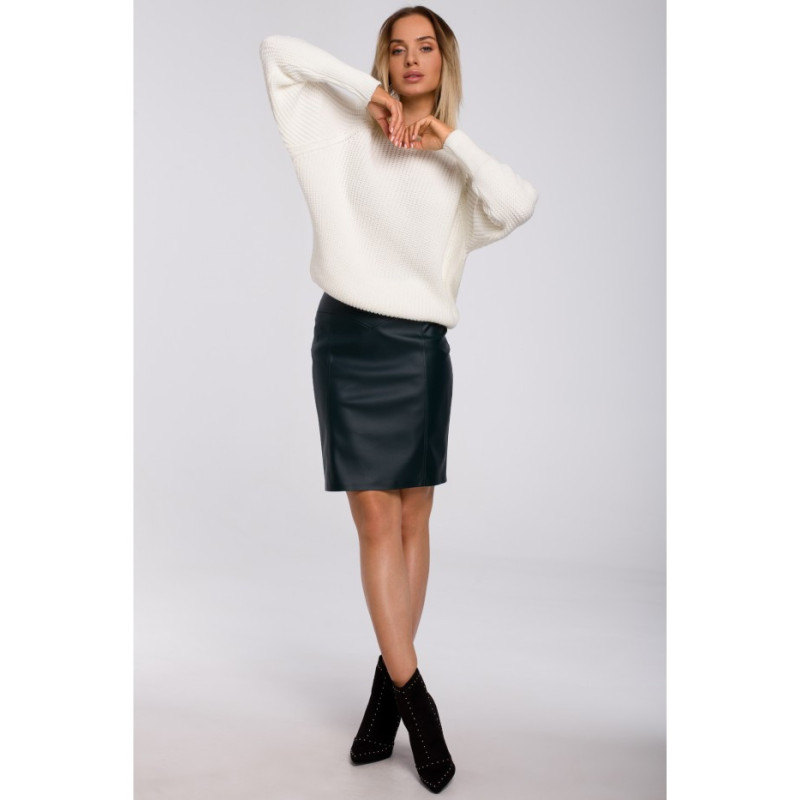 M537 Sweter prążek pod szyję - ecru