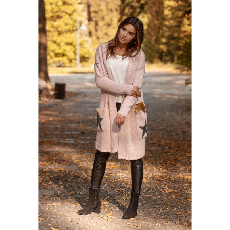 BK063 Kardigan z motywem gwiazdy - pudrowy