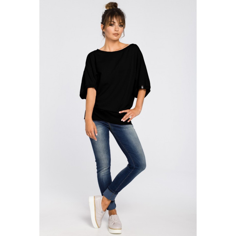 B048 Bluza oversize z rękawami kimono - czarny