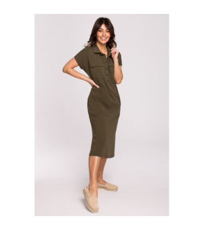 B222 Sukienka safari z kołnierzykiem - khaki