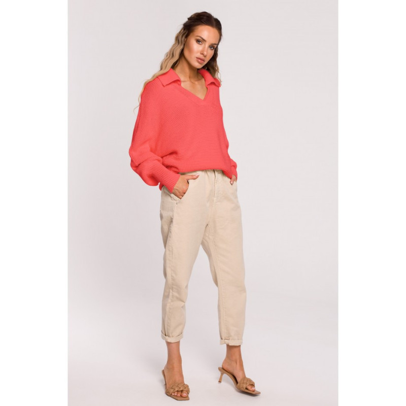 M687 Sweter z kołnierzykiem - brzoskwiniowy