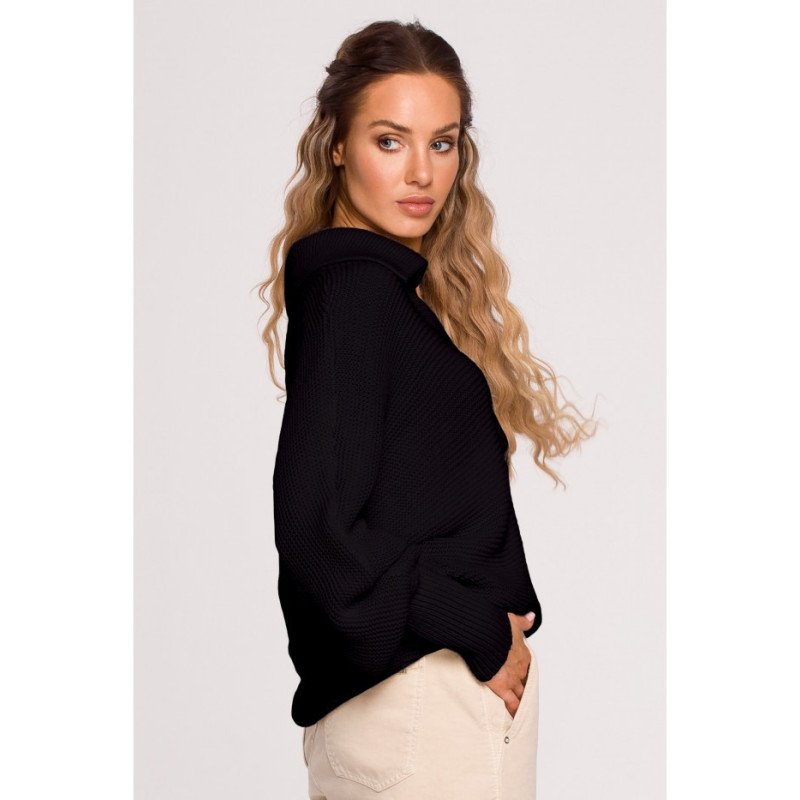 M687 Sweter z kołnierzykiem - czarny