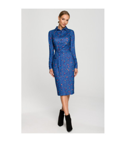 M706 Sukienka ołówkowa z nadrukiem i kołnierzykiem - model 1