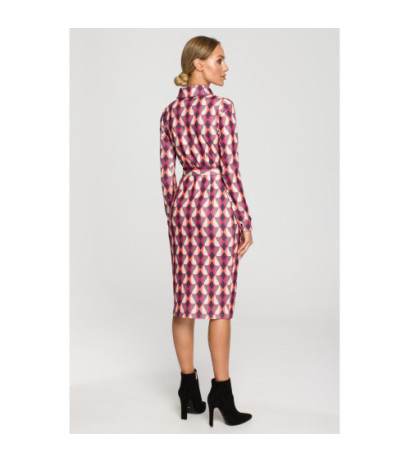 M706 Sukienka ołówkowa z nadrukiem i kołnierzykiem - model 2