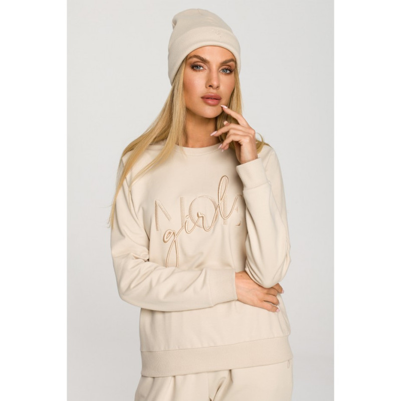 M709 Czapka beanie z haftem MOE GIRL - piaskowa