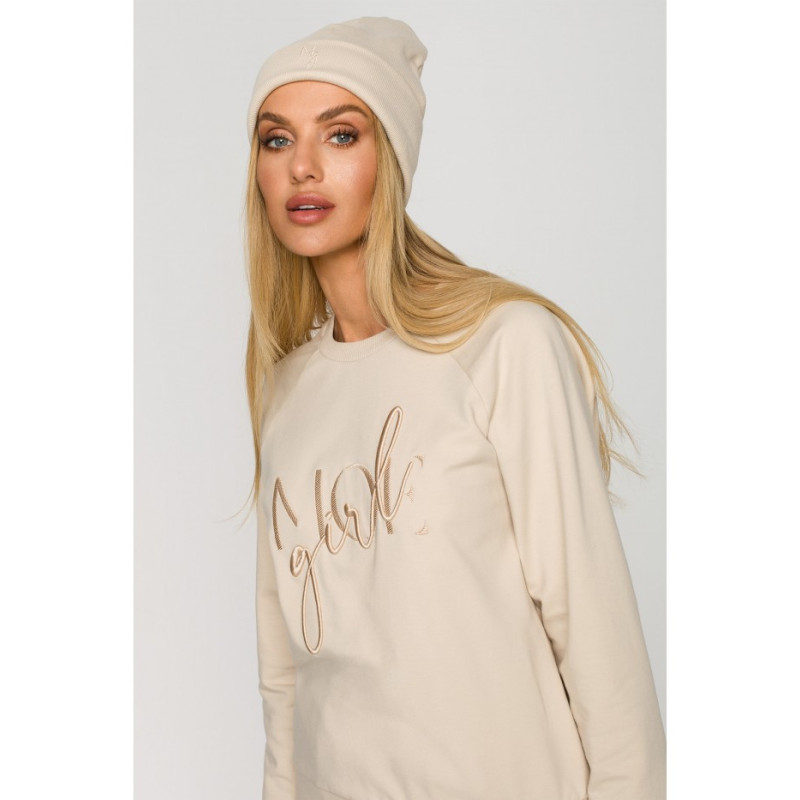 M709 Czapka beanie z haftem MOE GIRL - piaskowa