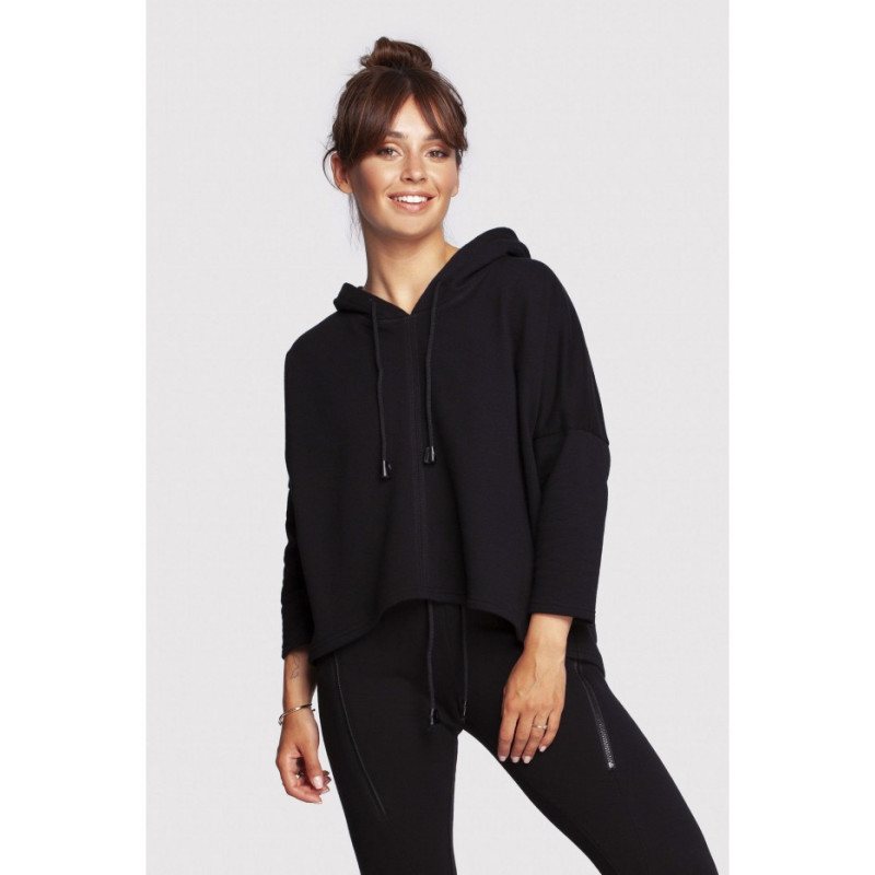 B239 Bluza o luźnym kroju z kapturem - czarna