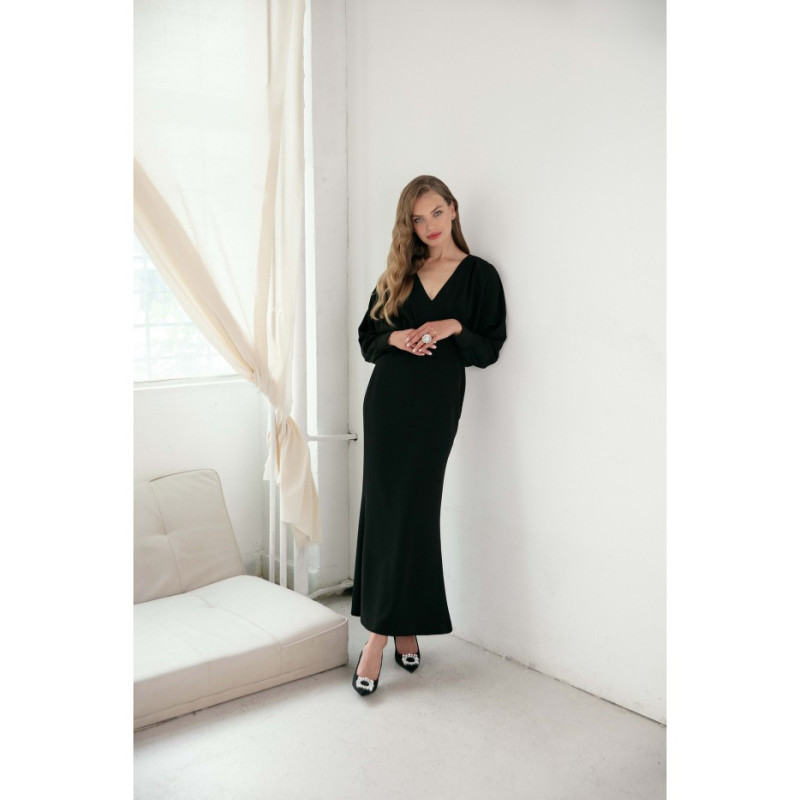 K143 Tinklinė suknelė su kimono viršumi - juoda