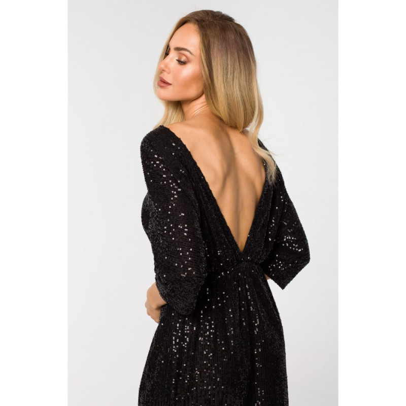 M716 Sukienka z głębokim dekoltem na plecach - czarna