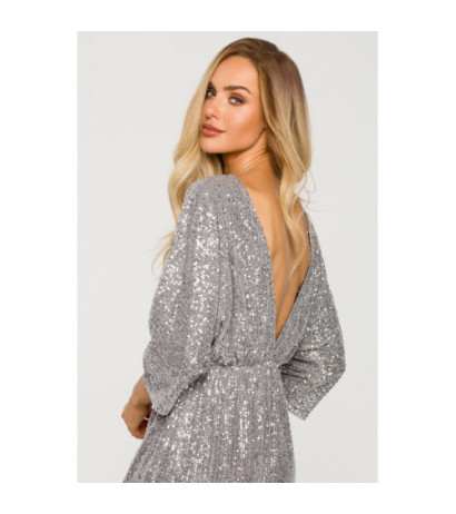 M716 Sukienka z głębokim dekoltem na plecach - srebrna