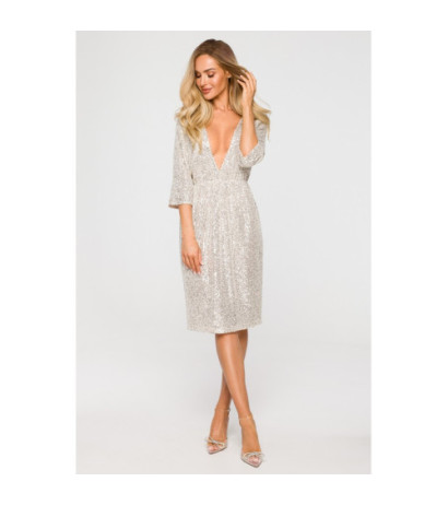 M716 Sukienka z głębokim dekoltem na plecach - szampańska