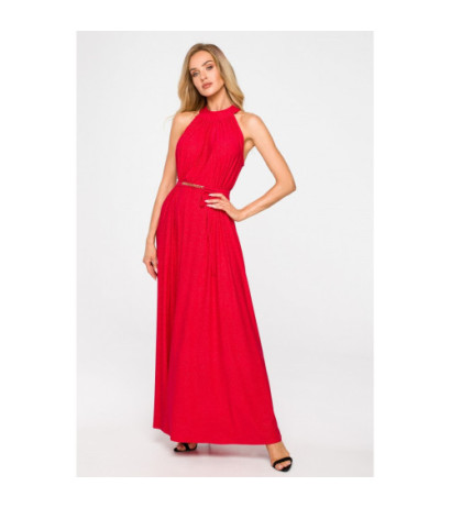 M721 Suknia z dekoltem typu halter - czerwona