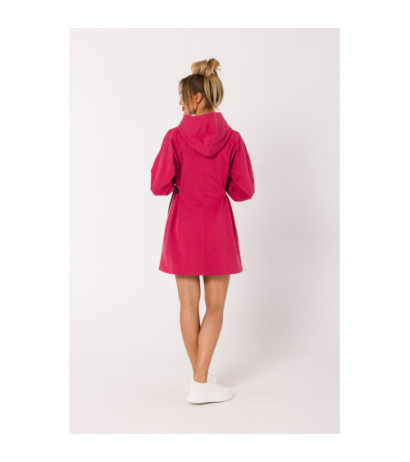 M730 Sukienka z kapturem i lampasami w talii - koralowa