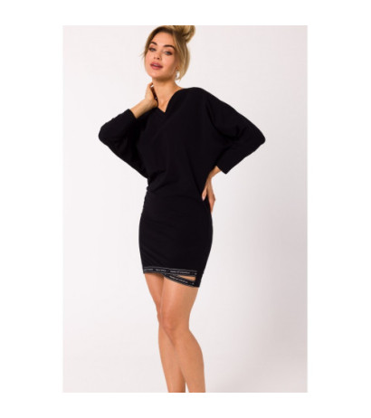 M732 Sukienka tunika z lampasami na dole - czarna