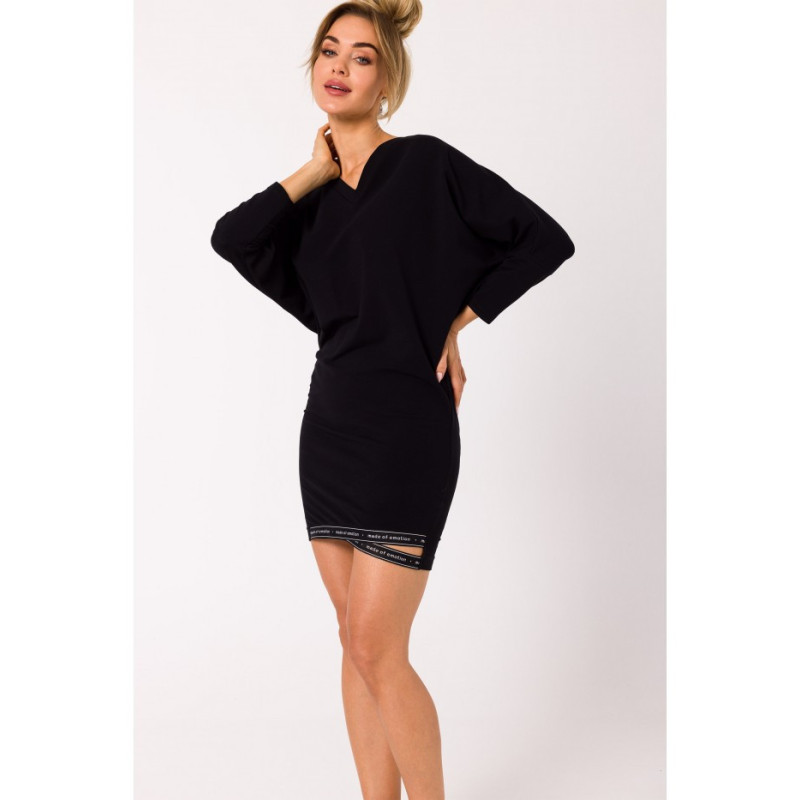 M732 Sukienka tunika z lampasami na dole - czarna