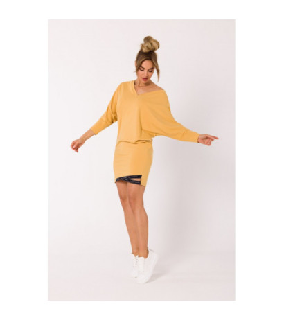 M732 Sukienka tunika z lampasami na dole - miodowy