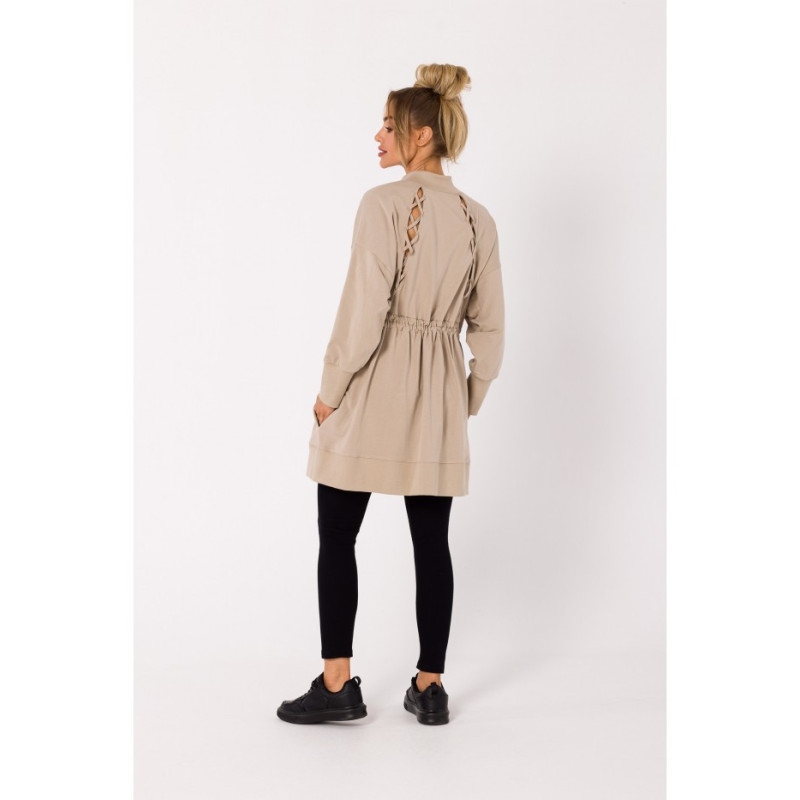 M733 Sukienka na zamek z wycięciami na plecach - beżowa