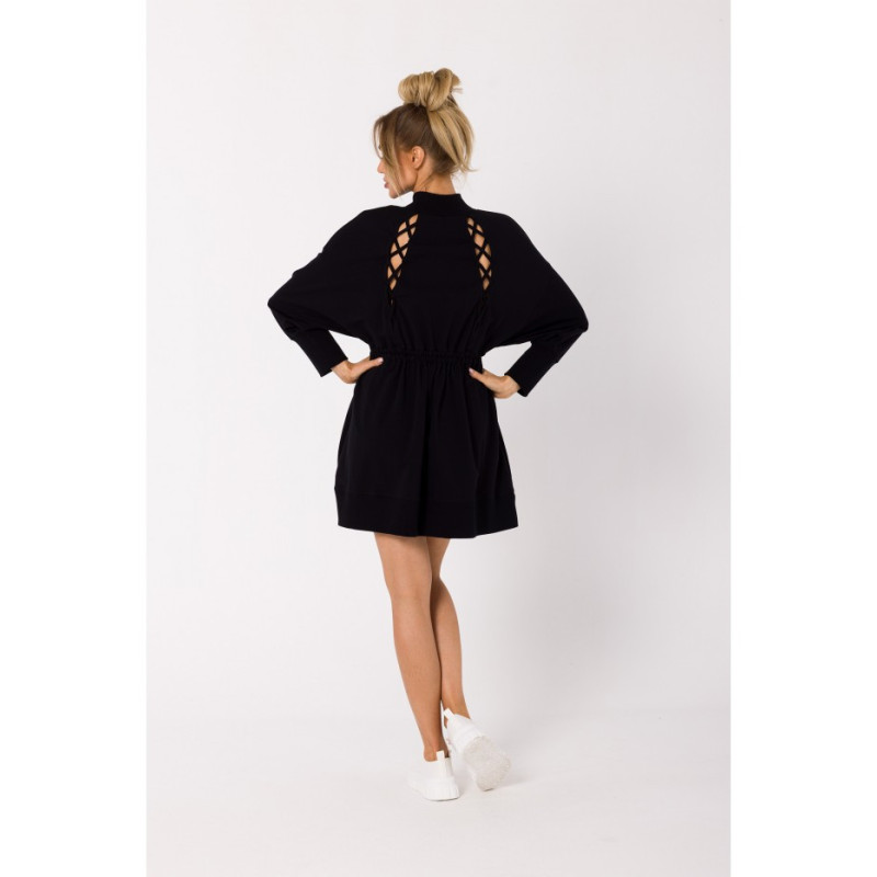 M733 Sukienka na zamek z wycięciami na plecach - czarna